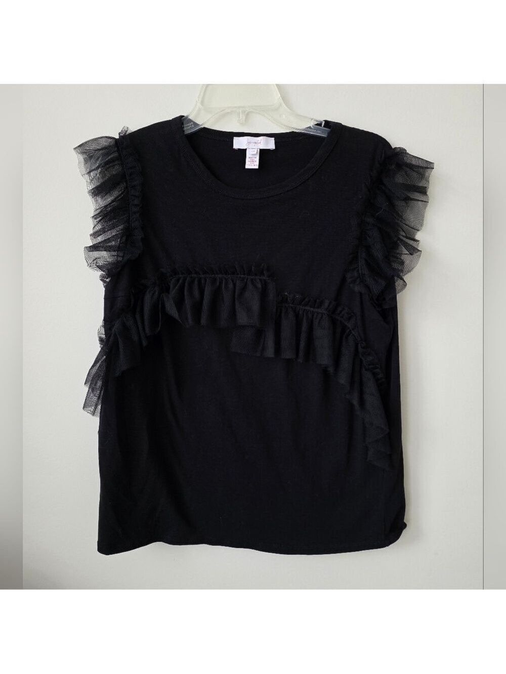SCRIPTED | Tulle Ruffles Shirt Top Black Cotton Sz LARGE